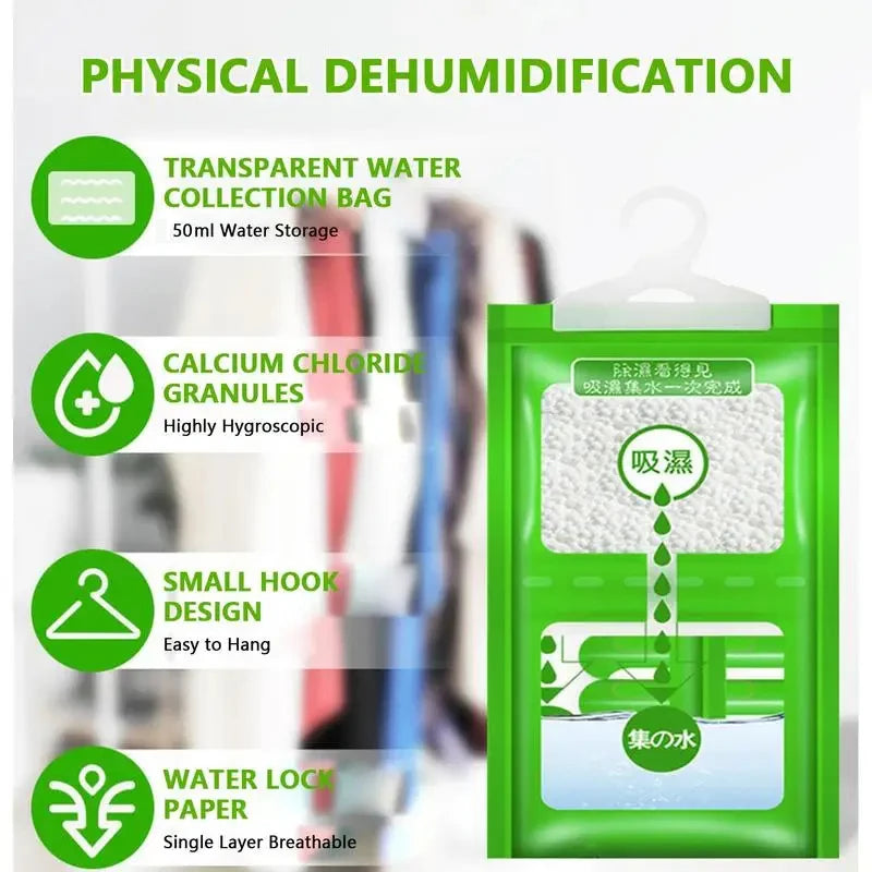 Hangable Wardrobe Moldproof Moisture Proof Dehumidification Bag humidity Moisture Absorbing Bag Closet Dehumidizer Eco Friendly.