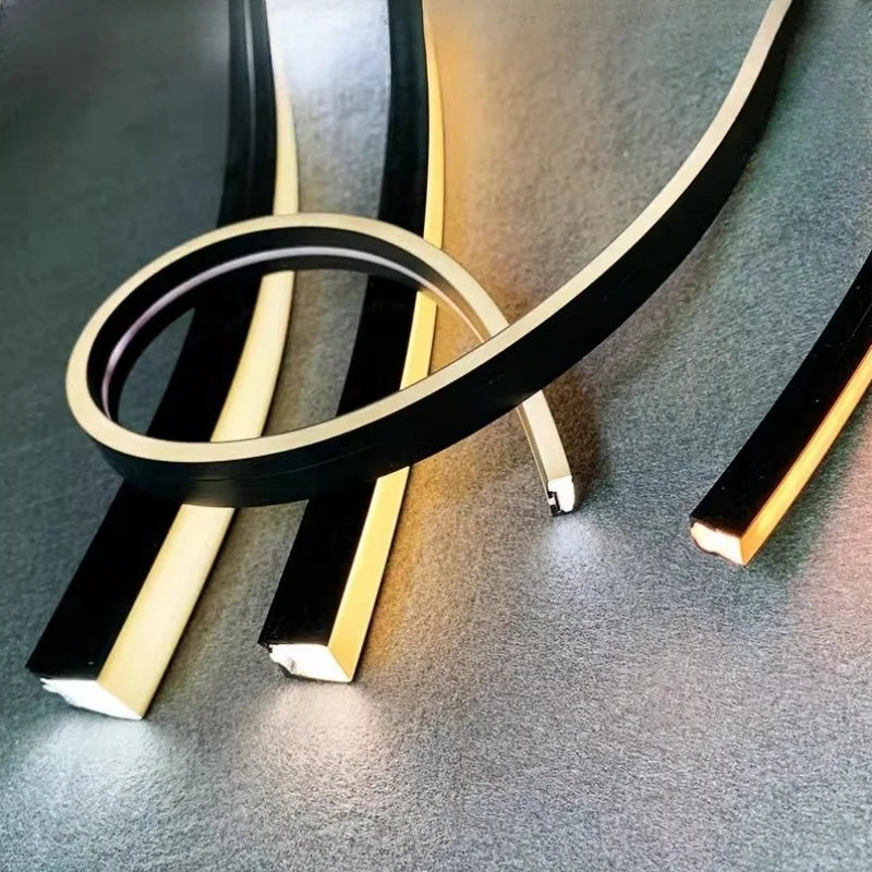 1-5m Black Silicone Tube LED Neon Light DC12V Flexible Recessed Diffuser Channel Waterproof Wall Ceiling Ribbon Rope Strip Light.