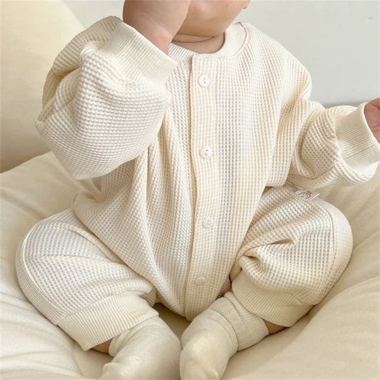 Newborn Baby Boy Waffle Jumpsuit Spring Autumn Girl Solid Bodysuits for Infants Cotton Casual Kids Clothes Boys Costumes.
