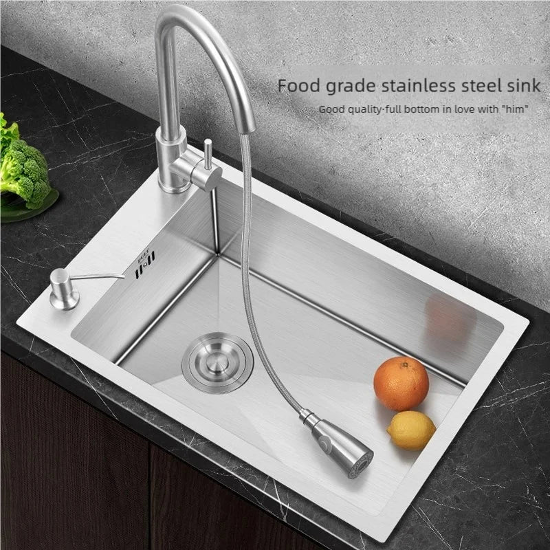 Stainless Steel Kitchen Sink Transversal Side Holes Large Size Single Slot Household Cafeteria Dish and Wash Vegetable Basin