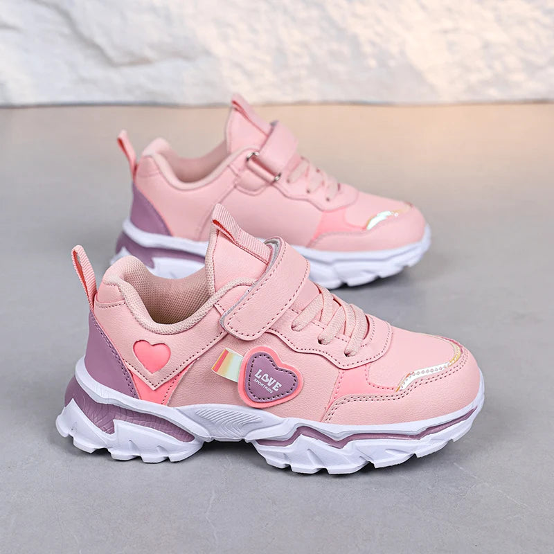 Autumn Girls Sneaker Children Leather Shoes PU Daily Kids Casual Walking Sneaker Platform Sports Tennis Sports Shoes Girl.