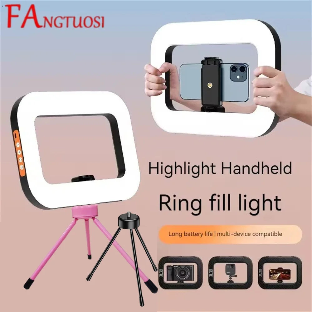 FANGTUOSI New Handheld Ring LED Rechargeable Fill light Portable Mobile Phone Live Photography Desktop Rabbit Cage Selfie Light.