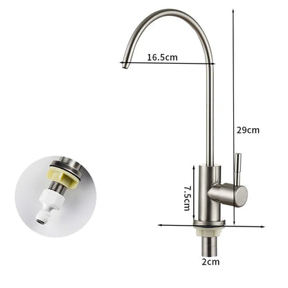 304 Stainless Steel Water Faucet Direct Drinking Pure Water Dispenser Rotatable Sit-stand 4 Points Single Cold Kitchen Faucet
