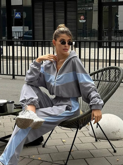 Women's Ready Zip Front Set Street Style Lightweight Hoodie & Pants Two Piece Sports Casual Fashion Loose Outdoor Outfit