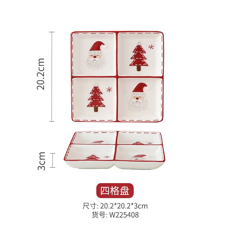 Nordic Stitching Santa Claus Dishes Plates Tableware Set Embossed Sealed Jar Seasoning Jar Western Ceramic Flat Plate Cup