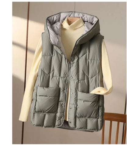 Weiblich 90% weiße Ente Daunen ultraleichte ärmellose Daunen weste 2023 neue Herbst/Winter Mode Kapuze Basics Frauen warme Weste Mantel