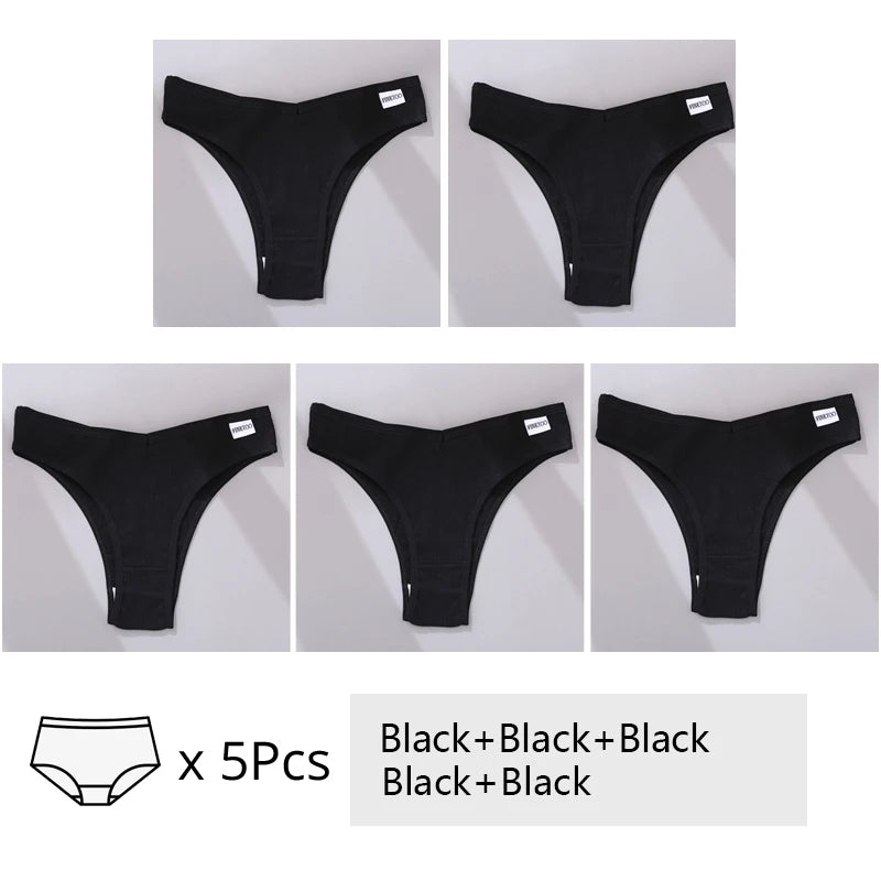 FINETOO 3/5Pcs Cotton Brazilian Panties Women's Panties Sexy V Waist T-Back Underwear Female Soft Underpants Lady Bikini Lingeri