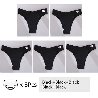FINETOO 3/5Pcs Cotton Brazilian Panties Women's Panties Sexy V Waist T-Back Underwear Female Soft Underpants Lady Bikini Lingeri