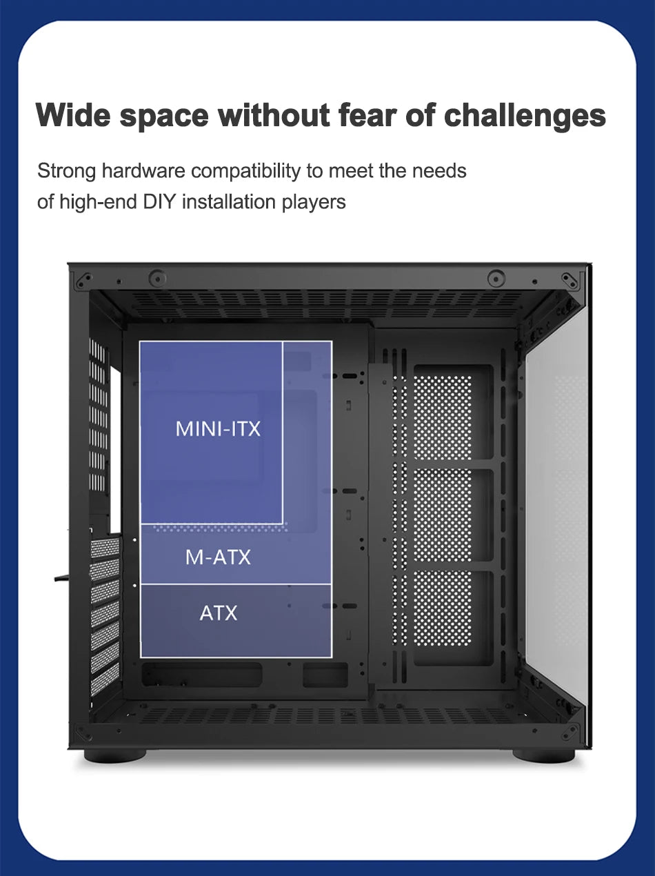 Power Train Seaview Dream MATX ITX Computer Case Panoramic Tempered Glass Side Transparency Without Pillars ATX Desktop Chassis.