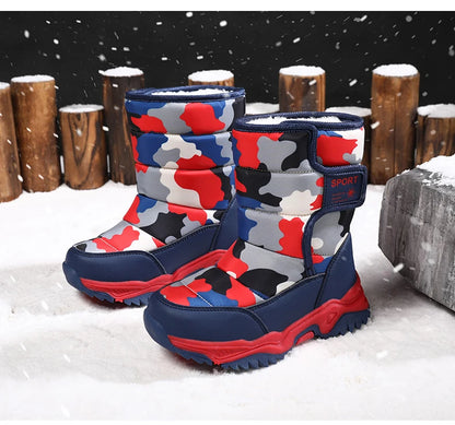 2025 Winter Children Shoes Plush Waterproof Fabric Non-Slip Girl Shoes Rubber Sole Snow Boots Fashion Warm Outdoor Boots