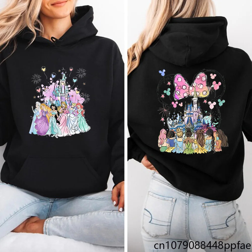 Disney Princess Castle Printed Hoodie Women's Casual Outdoor Sweatshirt Cartoon Disney Princess Clothing Tops Hoodie.