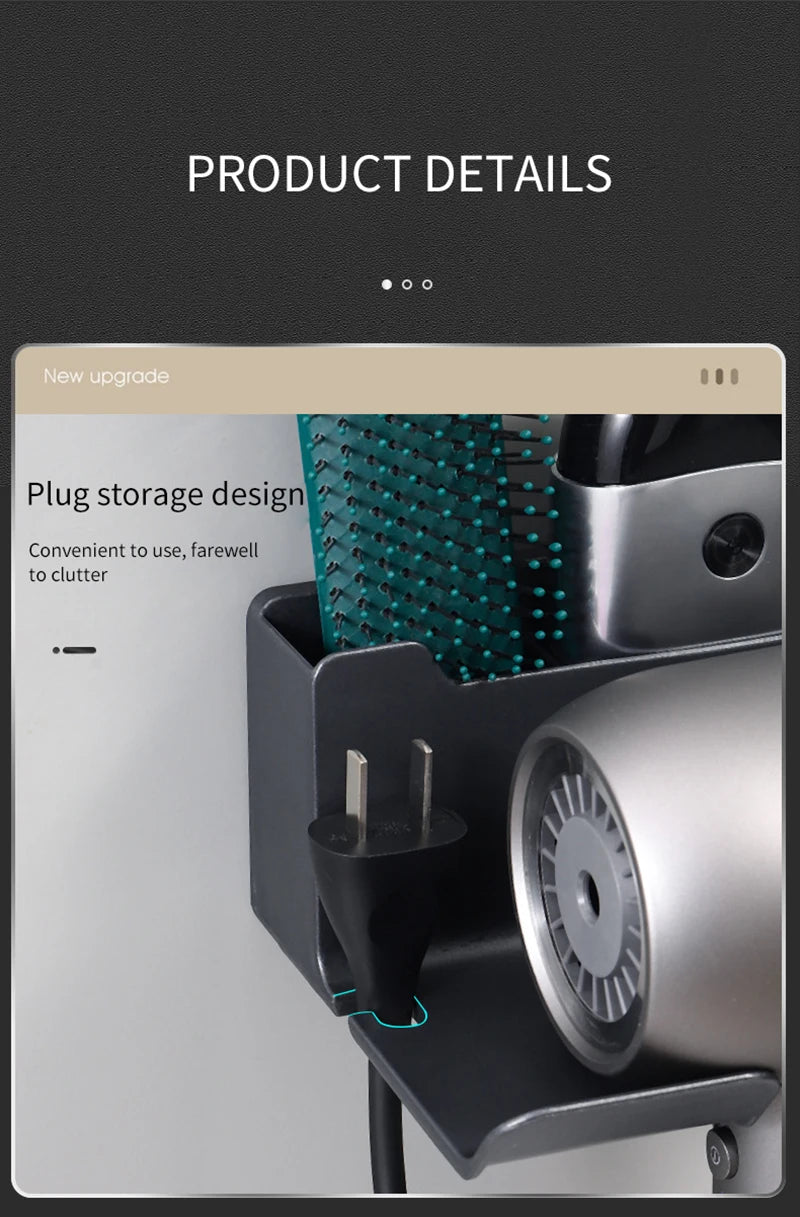 An der Wand montiertes, nicht perforiertes Haartrockner-Lagerregal. Aufbewahrungs- und Platzierungsregal für Badezimmer-Haartrockner. Multifunktionales Lagerregal