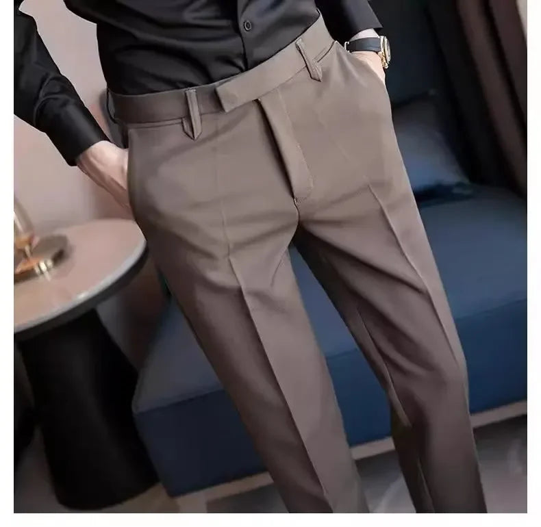 English Gentleman's Coffee Color Business Suit Pants Casual Draped Trousers For Men Fashionable Spring Autumn Small Foot.
