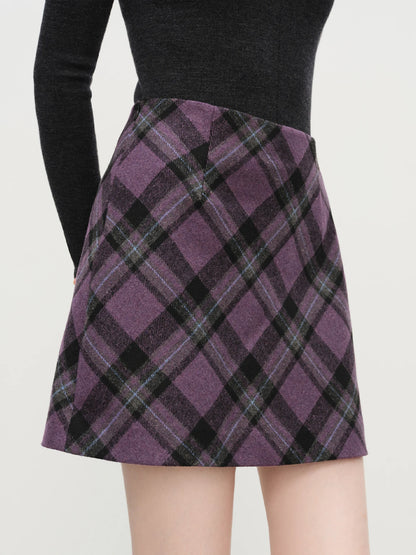 FSLE Autumn Party Skirt High Waist Retro Plaid Knit WoolShort Skirt For Women 2025 Fall Winter New Arrival Y2K Mini A-line Skirt