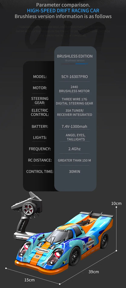 16307PRO 1:16 70KM/H Brushless Remote Control Car High Speed Drift Racing Car Four Wheel Drive Off Road Vehicle Boys Toy Gift
