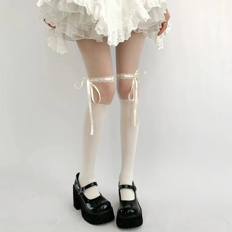 Sexy Blue Butterfly Net Stockings Women's Long Tube Socks Invisible Sweat Absorbent Polka Dot Design Pure Desire Stockings