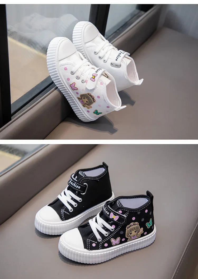 Children High top Canvas Sports Shoes Girls Lightweight Running Board Shoes New Kids Soft Bottom Non Slip Breathable Sneakers.