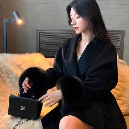 Lässiger, einfarbiger Wollmantel mit Schalkragen, modischer, lässiger, einreihiger Tasche, lockere Oberbekleidung, 2025, neue Highstreet-Jacke