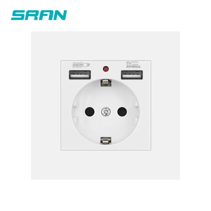 SRAN EU-Standard-Wandsteckdose mit USB und Typ-C 20 W Schnellladung, 5 V/2 A Doppelanschlüssen, 86 x 86 mm flammhemmendes Panel, CE-zertifiziert.