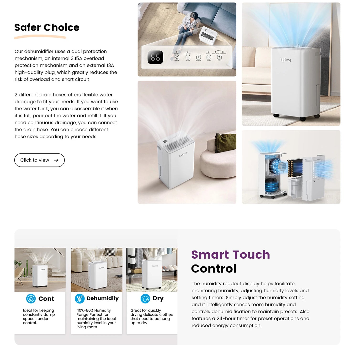 Electric 12L/Day Compressor Dehumidifier Air Purifier with Humidistat 24H Timer LCD Display Portable with Wheels for Home Damp.