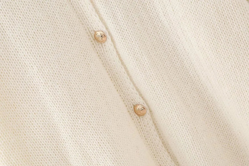 TRAF Women's Bat Sleeve Cardigan Sweater Temperament Lapel Metal Button Decoration Fashion Jacket Casual Commuter Women's Tops