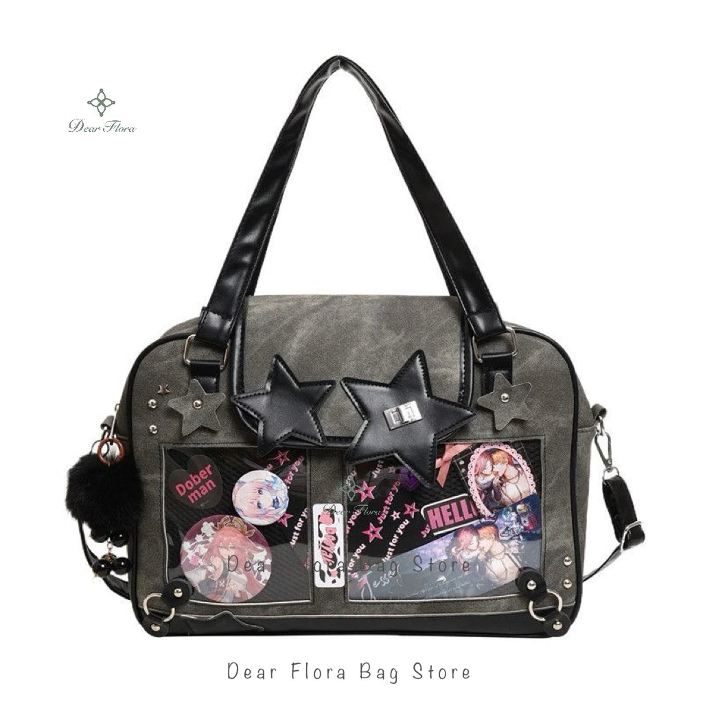 Y2K Trendy Star Ita Bag Lolita Girl Transparent Pocket Fashion Crossbody Bag Women's DIY Display Shoulder Bag Cute Purse Handbag