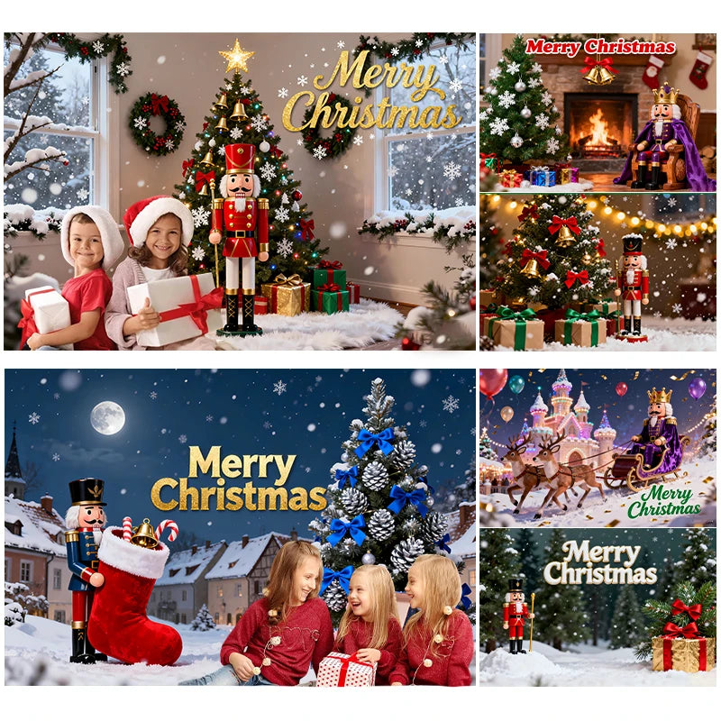 Tauabdruck Weihnachten Nussknacker Dekorationen Hintergrund Banner Hintergrund Schneemann Geschenk Weihnachtsbaum Glocke Wandbehang Party Supplie Prop.