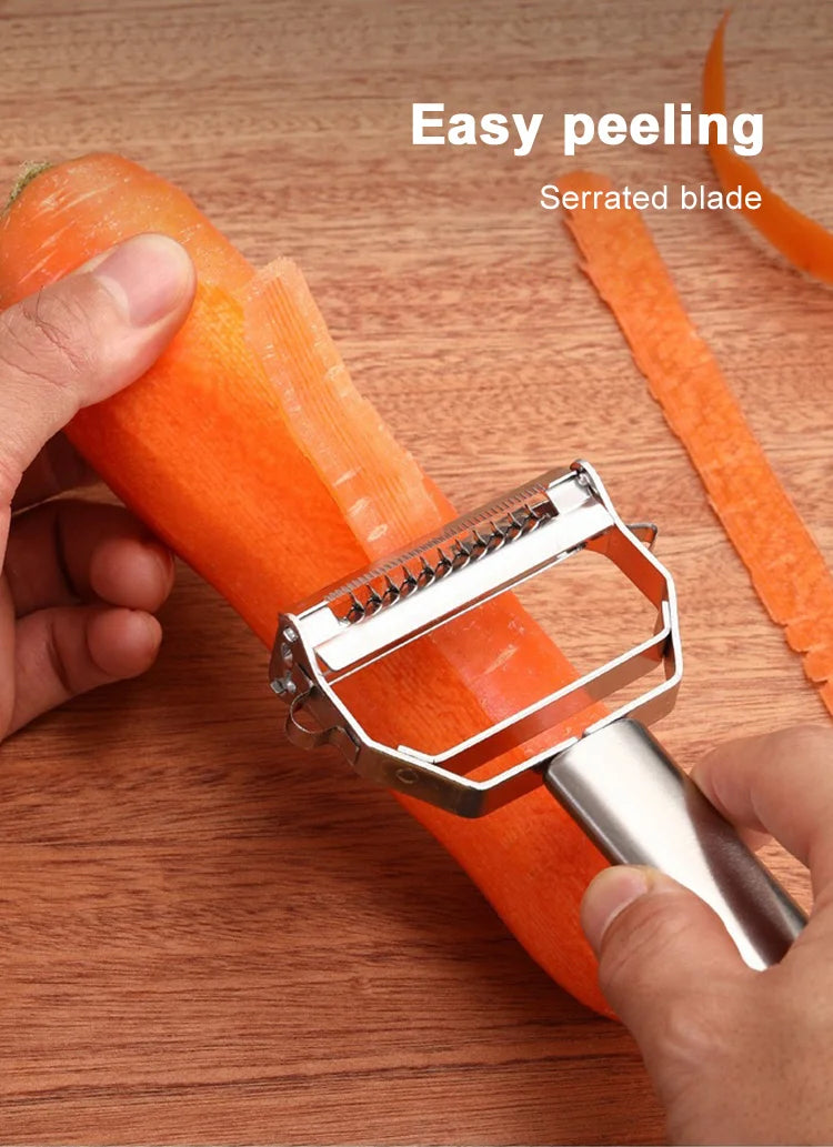 Stainless Steel Vegetable Peeler 4-in-1 Multi-Function Kitchen Tool with Anti-Slip Ergonomic Handle for Potato Carrot Cucumber.