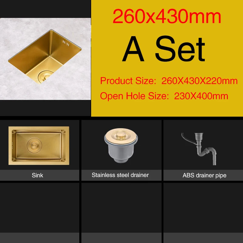 Rose Gold Kitchen Sink Nanometer Technology Gold 4mm thickness 304 Stainless Steel Manual Sink Single Bar Counter Kitchen Sink