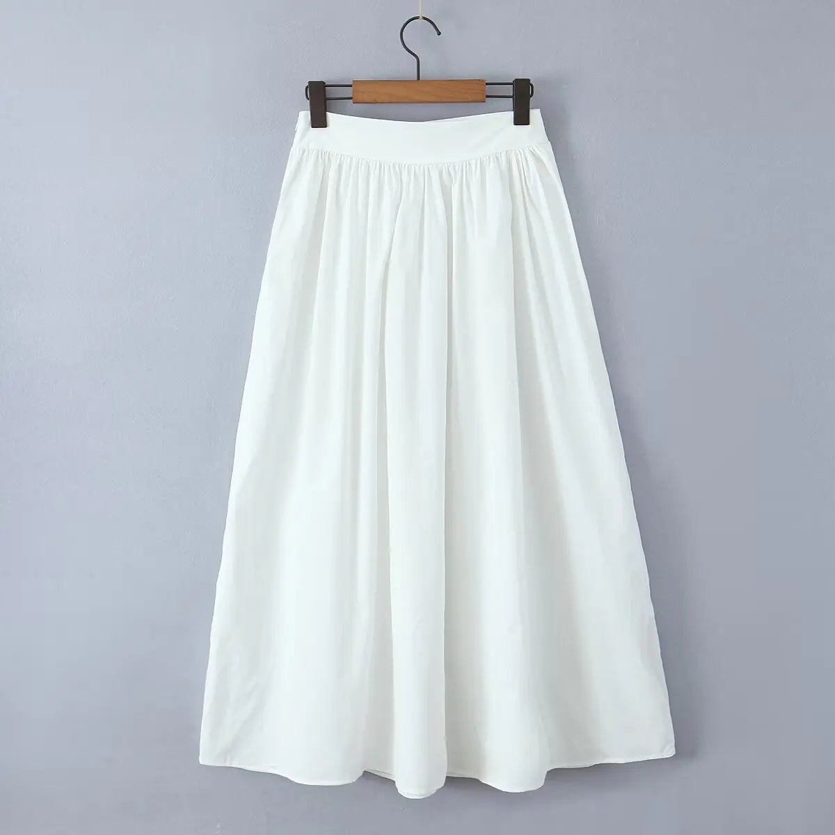 YENKYE 2025 Women Yellow White Cotton Big Swing Long Skirt Vintage High Waist Side Zipper A-line Summer Skirts Holiday.