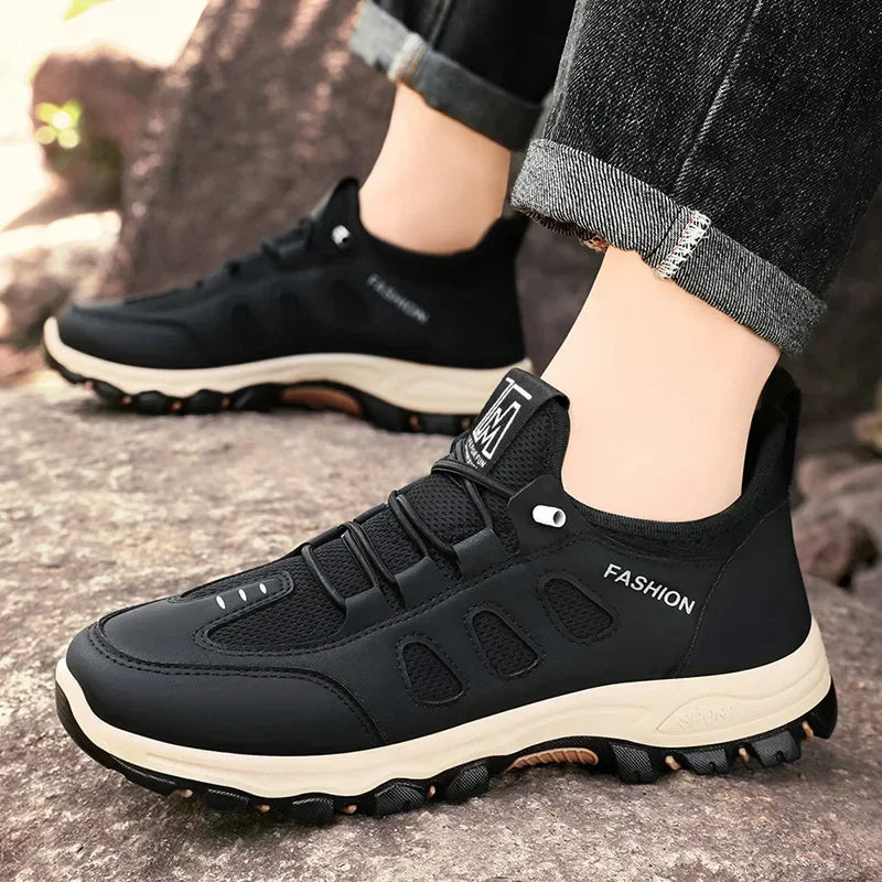Men Soft Hiking Shoes Summer Breathable Mesh Sneakers Light Black Hike Footwear Walking Shoes Outdoor Shoes Climbing Shoe Male.