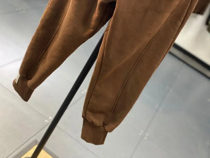 Autumn/Winter 150kg American Retro Cuffed Casual Trousers Men's Korean Slimming Patchwork Fleece-lined Harem Trousers Sweatpants