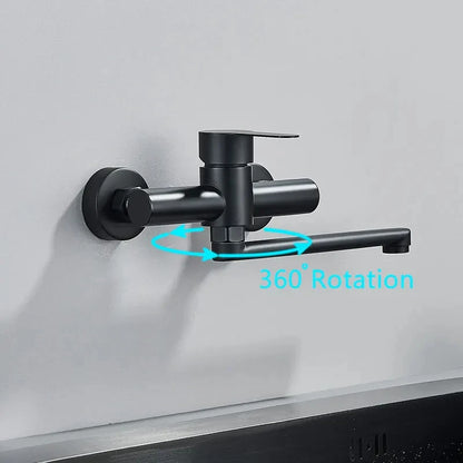 Kitchen Faucets Stainless Steel Wall Mounted Dual Hole Bathroom 360 Rotate Basin Faucet Cold Hot Water Mixer Taps With spray gun