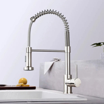 Spring Brushed Nickel Kitchen Faucet Deck Mounted Mixer Tap 360 Degree Rotation Stream Sprayer Nozzle Kitchen Sink Hot Cold Taps