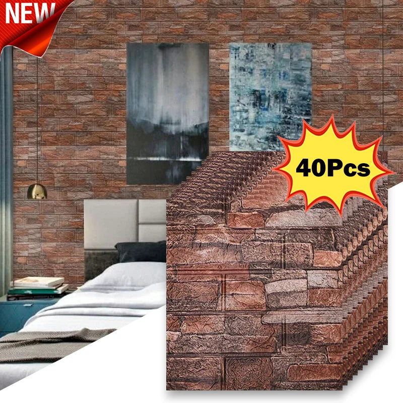 40Pcs 38.5X35cm Imitation Brick Wallpaper Self-adhesive Waterproof Moisture-proof Living Room Bedroom Wall Decoration