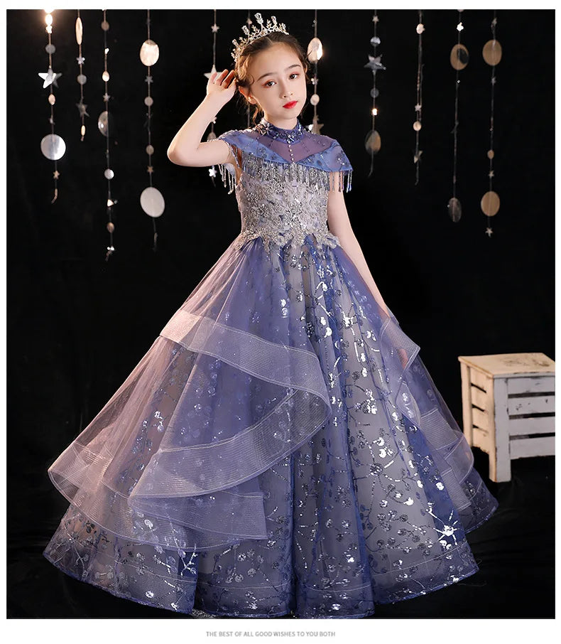 Mädchen Elegantes Luxuriöses Abendkleid Pailletten Prinzessin Kleider Edle Kinder Leistung Kostüm Geburtstag Party Mädchen Kleid.