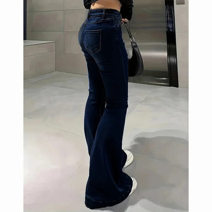 2025Mädchen Concise Ins Hohe Taille Ausgestellte Jeans Weibliche Stretchy Bootcut Denim Hosen Frauen Einfarbig Dünne Schlaghosen