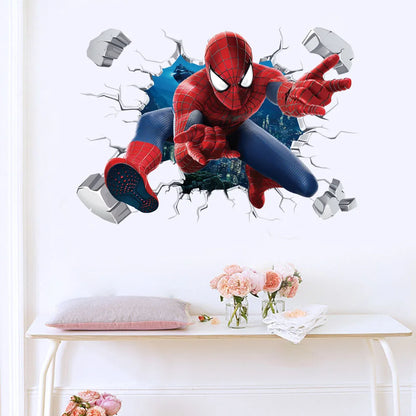 Spiderman Super Captain America Hulk Heroes Wall Stickers For Kids Room Home Bedroom PVC Decor Cartoon Movie Mural Art Decals.