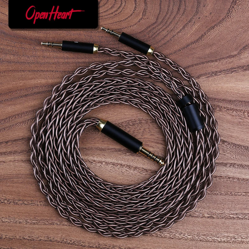 OPENHEART Kingwood 8 Core Litz OCC Headphone Cable 1 to 2 jack dual 3.5/2.5/4.4mm/XLR Pure copper Balanced Replacement Cable.