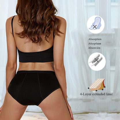4-layer Menstrual Panties Bamboo Fiber Cotton Period Reusable Briefs Underwear Leakproof Heavy Absorbent Incontinence Lingerie.