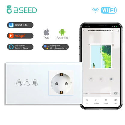 BSEED Wifi Shutter Schalter APP Control Led Smart Blind Serie Weiß Glas Panel Unterstützung Tuya Google Smart Leben Rollladen