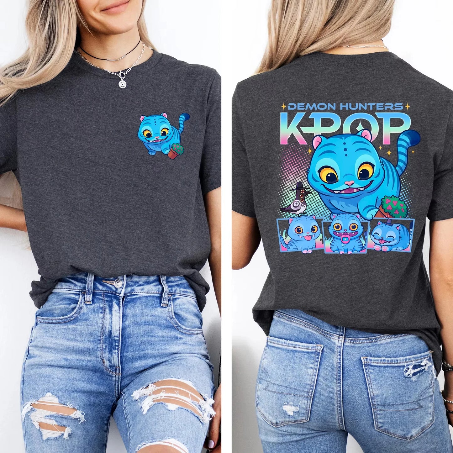 Unisex Kpop Demon Hunters T Shirt Tiger Bird and Vase Cotton Tops Funny Short Sleeve Crew Neck Tee Shirt  Y2k Top Korean.