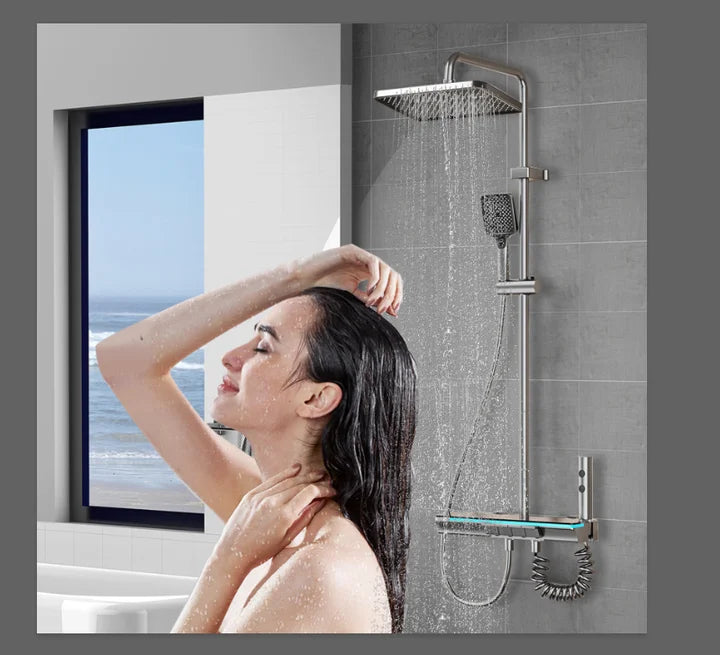 Bathroom Shower System LED Light Shower Head Set Brass Mirror Thermostatic Bathtub Faucet Digital Display Hot & Cold Showers