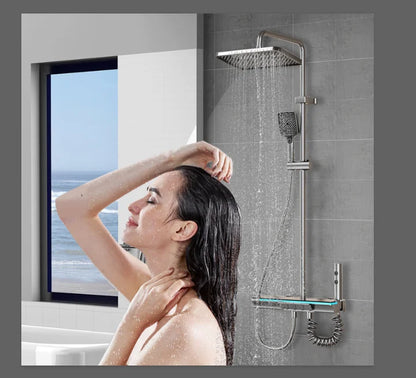 Bathroom Shower System LED Light Shower Head Set Brass Mirror Thermostatic Bathtub Faucet Digital Display Hot & Cold Showers