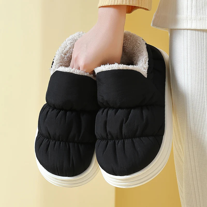 QYCKABY Plush Shoes For Women Mules Indoor Outside Winter Home Warm Fluffy Anti-skid Boots Fur Cotton Shoe Men Outdoors Sneakers.