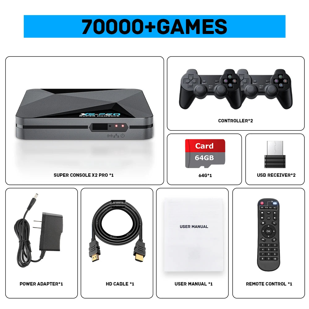 KINHANK Retro Video Game Console Super Console X2 Pro with 90000 Video Games for PS1/DC/MAME/SS with Gamepad Kid Gift Game Box.