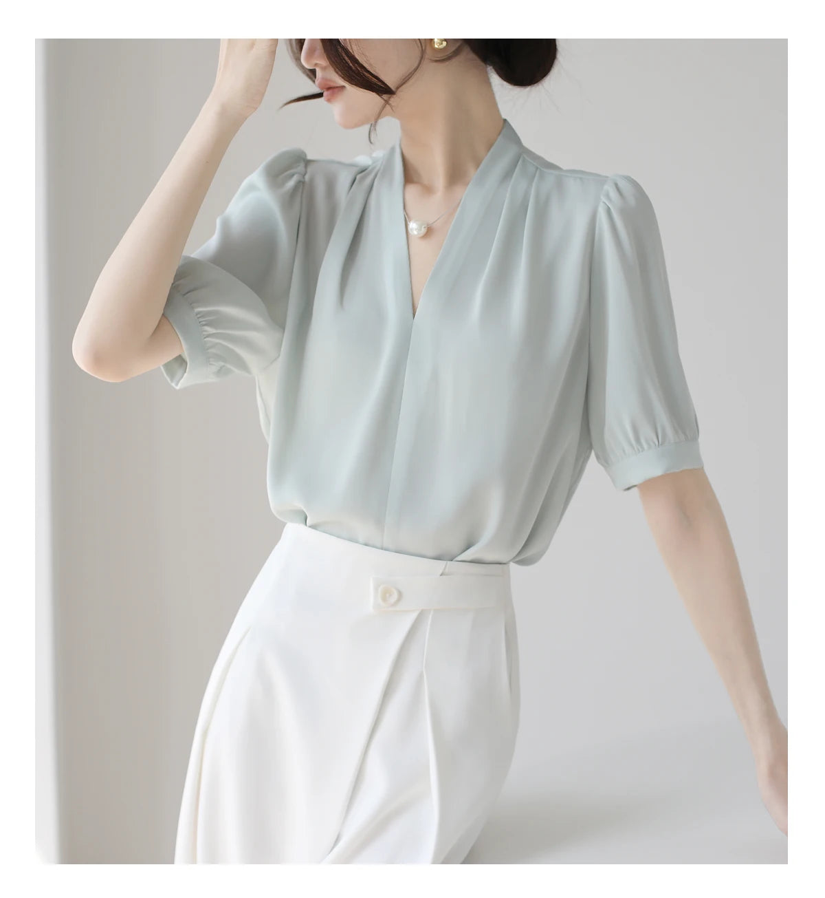 2025 Fashion Summer Short Sleeve V-Neck Women Blouse White Blouse Shirt Women Tops Blouses Shirts Blusas De Mujer Camisas P856