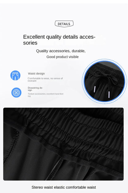 Ice Silk Men's trousers 2024 summer black-and-gray thin style business casual pants outdoor stretch breathable straight leg loos.