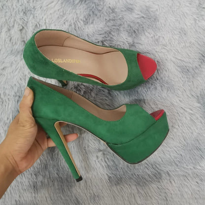 Men's Platform High Heels 14cm Cross-dresser Unisex Drag Queen Sandals Sexy Peep Toe Ankle Strap Stilettos Pumps Party Shoes