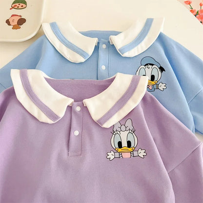 Neugeborenen Baby Strampler Socke Hut 3 stücke Set Cartoon Donald Daisy Ente Kleidung Jungen Mädchen Overall Infant Kurzarm Body k732